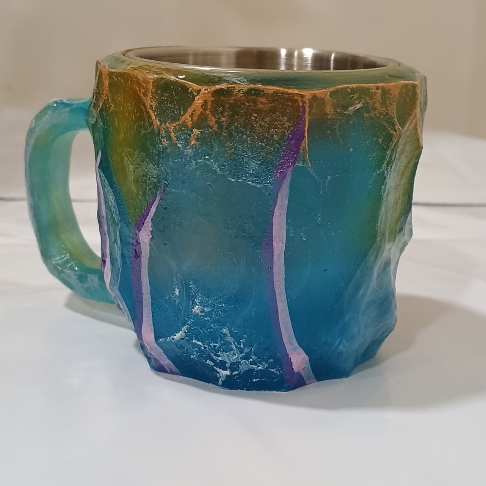 Handmade Blue Purple Resin Faux Mineral Crystal Coffee Mug